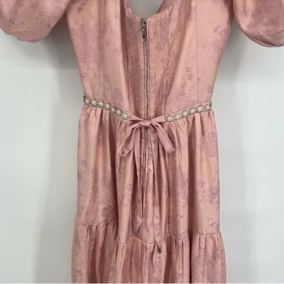 V. Chapman Emma Puff Sleeve Maxi Dress Gown in Light Pink Windsor Brocade 12 NWT - Picture 8 of 12
